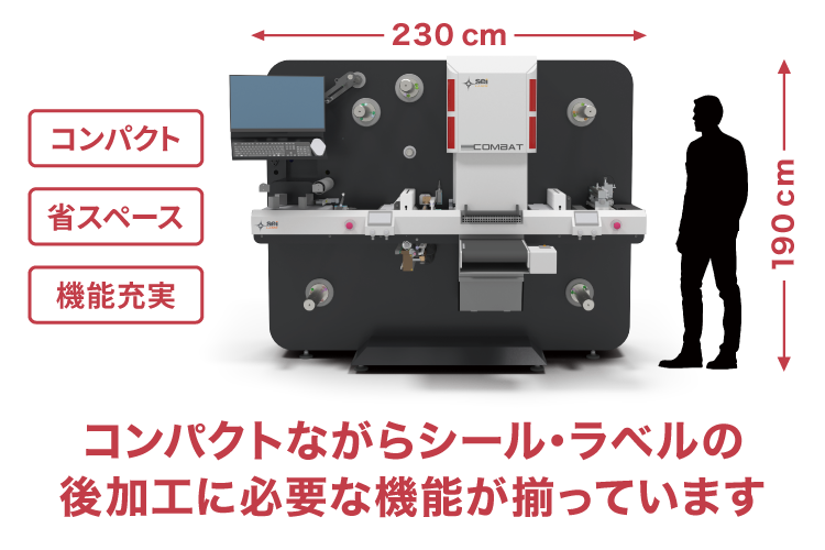 コンパクトながらシール・ラベルの後加工に必要な機能が揃っています｜シール・ラベル用レーザー加工機 SEIシリーズ COMBAT（コンバット）